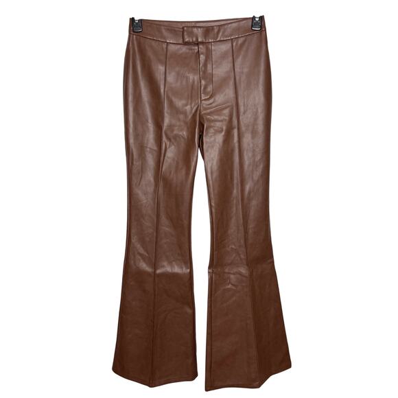 7 For All Mankind Chocolate Brown Vegan Leather Flare Pants Size Small - Picture 1 of 9